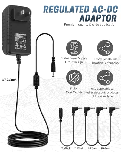 Image of STRICH SPA-10 Guitar Pedal Power Supply Adapter (1000mA -1A) AC DC 9V for Electronic Keyboard, Bass Pedal, Digital Piano(Tip Negative), 4 Way Daisy Chain Cables