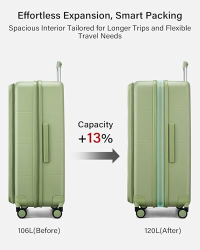 Image of Hanke Hardside Expandable Large Checked Luggage, 28 Inch Top Opening Trunk Luggages with Spinner Wheels, All-PC Hard Shell Suitcase, Lightweight TSA Approved (Bamboo Green, 120L)