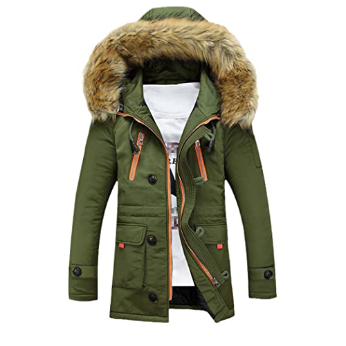 Parka d'hiver à capuche homme vert militaire veste chaude coupe-vent L
