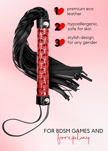 Adult Crop 18\" Paddle 12\" Whip 15.5\" 3pcs Kit - Paddle Bedroom Play Toys Couples Games for Adults Red Flogger - Double Layer Black Paddle Whip