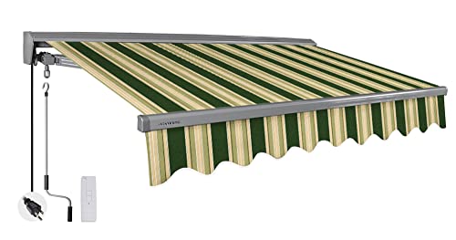 Classic Series 10'X8' Electric Retractable Awning, 100% Acrylic UV+ Sun Shade Canopy, Green w/Beige Stripes - Advaning EA1008-A230H