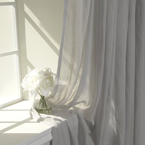 Best Home Fashion Romantic Faux Linen Sheer Tie Top Curtains Light Filtering Window Treatment For Living Room, Dining Room, Bedroom - Lt.grey - 52" W X 84" L (2 Panels) #TOP2