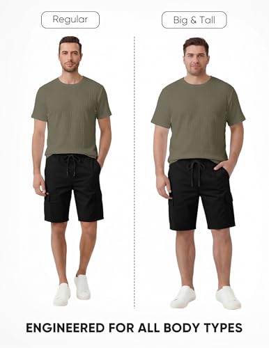 Image of JMIERR Mens T-Shirt Casual Stretch Solid Crewneck Short Sleeve Tees Textured Shirts