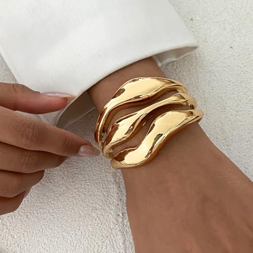 Salircon Gold Bangle Bracelets for Women Gold Wide Chunky Cuff Bracelets Trendy Open Wide Chunky Bangle Irregular Minimalist Cuff Jewelry2