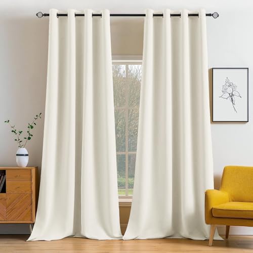 Image of MIULEE Cream Blackout Bedroom Curtains Drapes 96 Inch Long 52 inchx96 inch | Grommet Top, Room Darkening Window Drapes, Privacy Protection, Thermal Insulated, Heat Blocking, Light Blocking