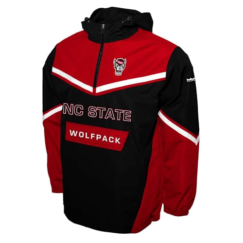 2Bhip NCAA North Carolina State Wolfpack Mens Half Zip Water-Resistant Windbreaker Hoodie Pullover Jacket