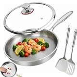 Siraat Pure Titanium Pan, 100% Pure Titanium Hammered Non-Stick Frying Pan with Lid - No Coating Cookware for All Stovetops, Induction, Gas, Electric - Home Titanium Cookware (With lid, 11.02)