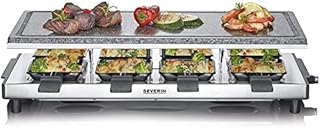 SEVERIN Raclette Gril 8 personnes, Pierre de Cuisson Naturelle, Thermostat Réglable, Surface de Cuisson 48,5 X 24 cm, Noir/Inox, RG 2374