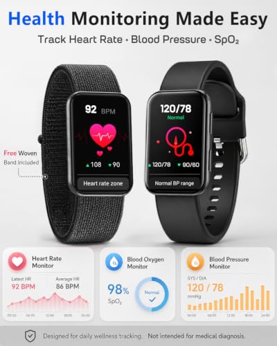 Image of MorePro Health Fitness Tracker for Women Men, 24 /7 Heart Rate Blood Pressure & Oxygen Monitoring, Sleep Tracker, 100+ Sport Modes Smart Watch, IP68 Waterproof, 2 Bands, Compatible Android iOS