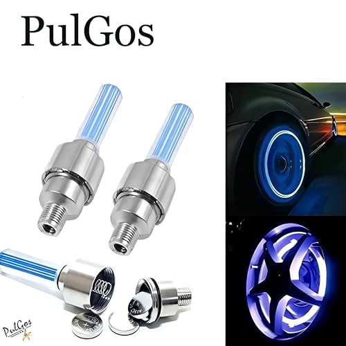 Image of PulGos Bicycle Tyre Led Light Rim Valve Cap Flashing with Motion Sensor Blue LED for Bicycle Set of 2 Blue LED Wheel Reflectors, Cycle Accessories, Smooth Tread, Reliable Grip, Cycle Tyre Valve Light