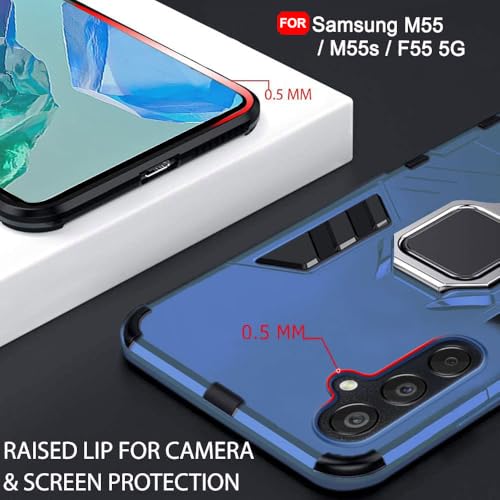 Image of TheGiftKart Tough Armor Bumper Back Case Cover for Samsung Galaxy M55 / M55s / F55 5G | Ring Holder & Kickstand in-Built | 360 Degree Protection Cover for Samsung M55 / M55s (PC & TPU, Greyish Blue)