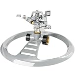 ESOW Metal Pulsating Sprinkler with Heavy Duty Metal Base, Garden Lawn Sprinkler 360 Degree Rotating with Adjustable Spray Pattern for Garden Lawn, Outdoor, Water Coverage up to 5,800 Sq.