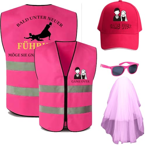 jenich JGA Männer Weste Junggesellenabschied Männer Kostüm Junggesellenabschied Hut und Brille JGA Deko Weste Game Over lustig Geschenk Kostüm Accessoires für Bachelor