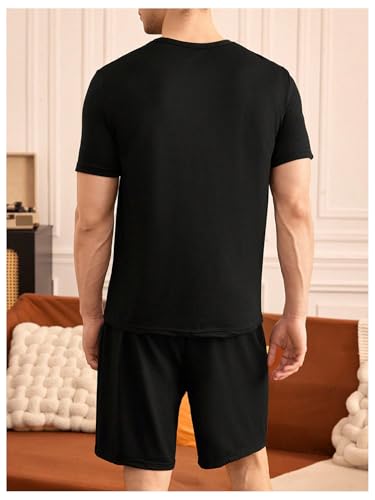 SweatyRocks Men's 2 Piece Pajama Sets Letter Graphic Short Sleeve Top and Shorts Sleepwear Set2