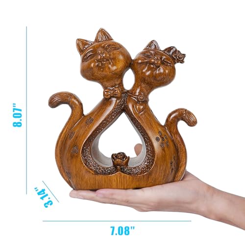 Escultura pareja de gatos de resina y madera 5 aniversario miniatura 4