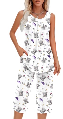 Image of Findsweet Women Pajamas Sets Loungewear Soft Sleepwear Two Piece Summer Sleeveless Pjs Tank Top Pants with Pocket S-4XL