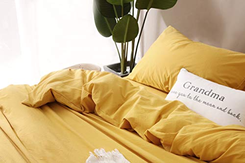 Image of F.Y.Dreams 100% Washed Cotton Duvet Cover for Weighted Blanket 80x87 inches with 16 Ties, Zipper on Long Side /Yellow /Just Duvet Cover