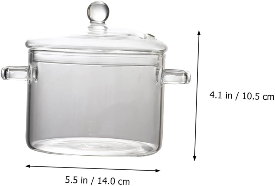 Healifty Heat Resistant Clear Glass Soup Pot with Lid Heatable Bowl for Stovetop and Microwave Cooking for Instant Noodles and Salad Preparation