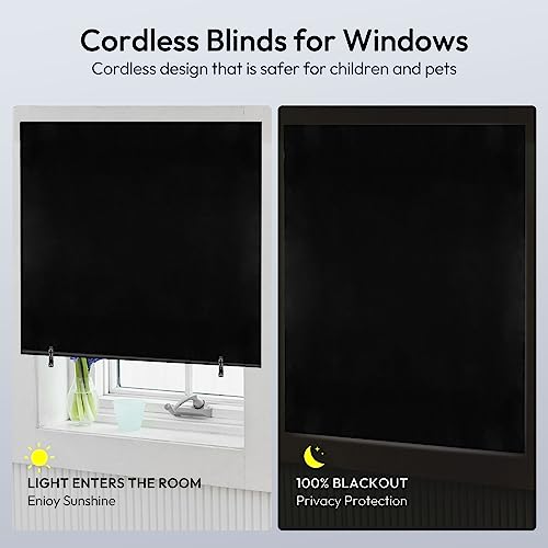 100% Blackout Roller Shades, Cordless Window Blinds With Thermal Insulated Uv Protection Privacy, Easy To Install Window Shades For Baby Nursery Bedroom (36''W X 72''H, Black) #TOP1