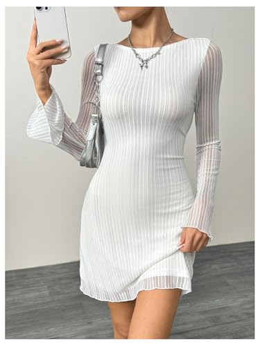 Image of MakeMeChic Women's Cheetah Print Mini Dress Y2k Bell Sleeve Leopard Print Dress Going Out Outfits