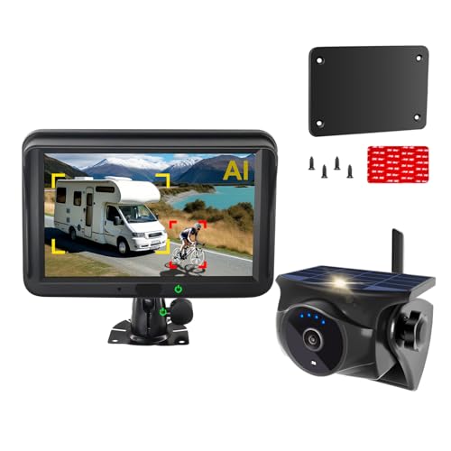 Magnetic Solar Wireless Backup Camera and Metal Plate: AI Pedestrian & Vehicle Detection, 1-Min Install, No Wiring/Drilling, Gesture Control,Rechargea