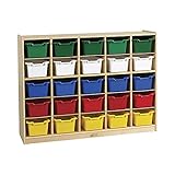 ECR4Kids 25 Cubby Mobile Tray Cabinet with Scoop Front Storage Bins, Natural, Classroom Furniture, Assorted