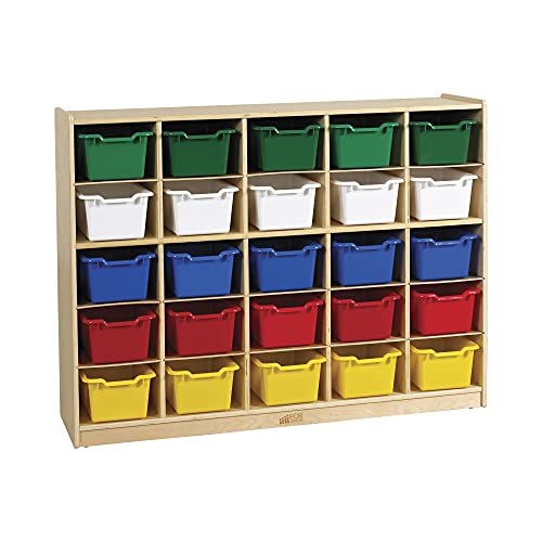 ECR4Kids 25 Cubby Mobile Tray Cabinet with Scoop Front Storage Bins, Natural, Classroom Furniture, Assorted