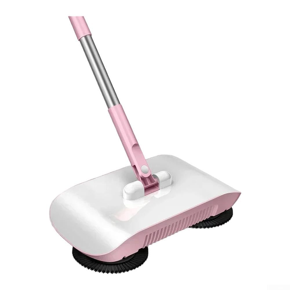 Balai multifonction à poussée à la main, balai rotatif à 360 degrés non électrique avec balai, pelle à poussière, outil de nettoyage (rose)