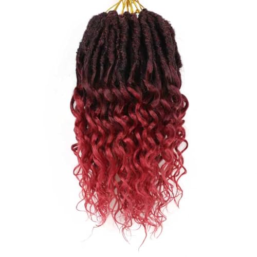 Lianzi Deep Faux Locs Crochet Hair 10 Inch 8 Packs Goddess Locs Faux Locs Soft Locs Crochet Braids with Curly Ends Pre Looped Deep Wavy Crochet Hair for Black Women(10 Inch, Black mixed Burgundy)
