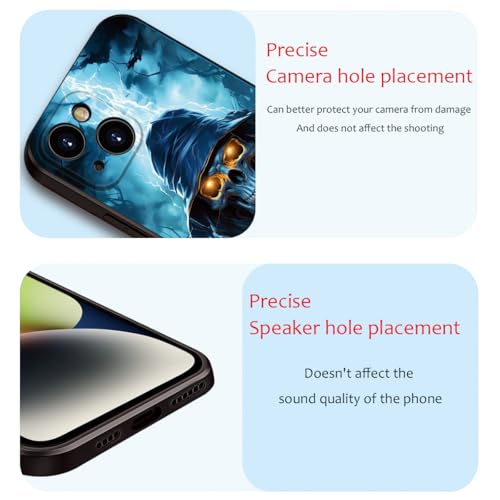 Printed with Skull for iPhone 14 case, Printed with a skeleton pattern bathed in lightning, the Silicone shockproof case makes your phone look cool and eye-catching(A1-skull-Death God Skeleton )