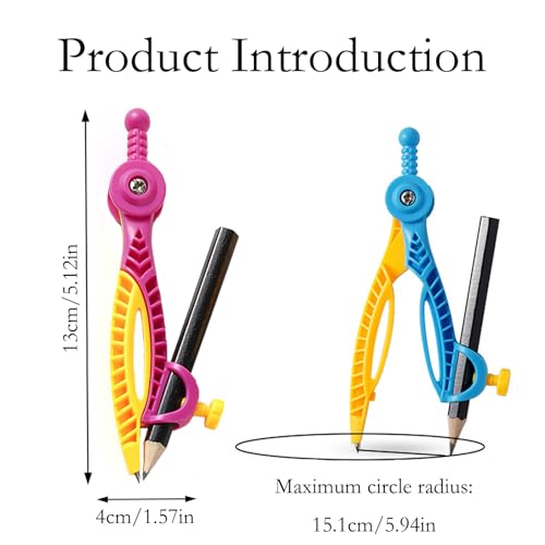 SURALIN 2-teiliger ergonomischer Lernkompass für Mathematik und Geometrie, rundes Zeichenwerkzeug, Kompass mit Bleistift, Zirkel mit Stifthalter