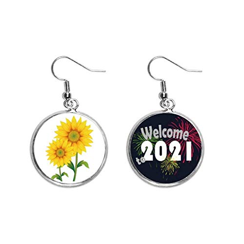 Pendientes de girasol amarillo plata y flor verde joyeria colgante mujer M