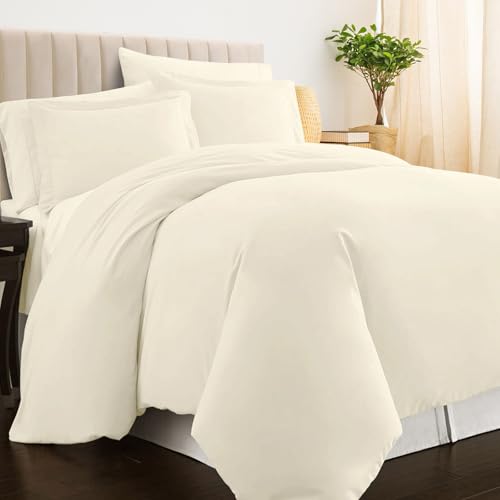 Pizuna 100% Cotton King Duvet Cover Set 400 Thread Count New Ivory