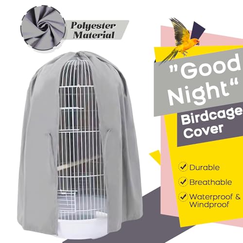 Image of QBLEEV Round Parrot Birdcage Cover, Pet Universal Blackout Cage Cover Shade | Windproof light-proof sleep reduces distractions night accessories cloth without cage, bow tie clouser, easy to wear