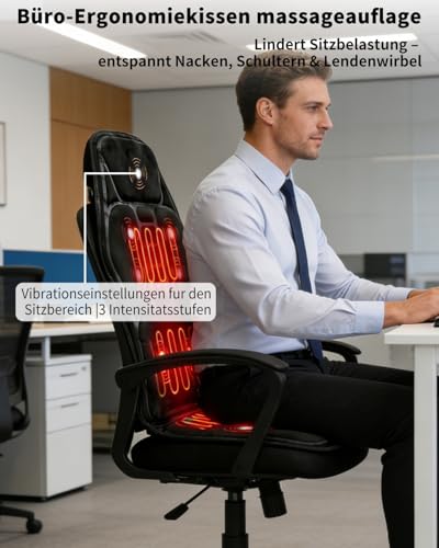 WERTYI Massagesitzauflage mit Wärmefunktion, Massagematte mit Vibration für Rücken und Nacken, Elektrisches Ganzkörpermassagematte, Rückenmassagegerät für Stühle, Rückenmassagegerät für Hause Büro