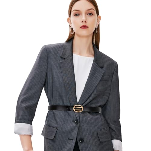 Image of Women's Fashion Classic Metal Buckle Leather Belt with Jeans Dress
