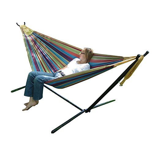 Generic Tropical Fabric Double Hammock with 9-Foot Steel Stand