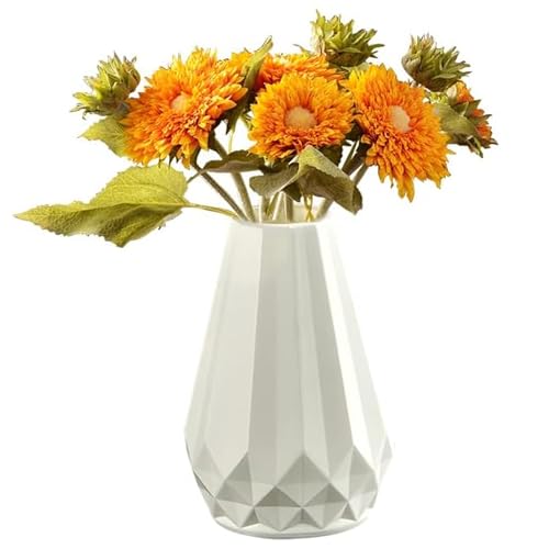 Flower Vase, Unbreakable PE Plastic Flower Vases, Durable Decorative Flower Small White Geometric Arrangement Containers for Decoration (White)