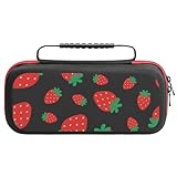 Treer Tasche für Nintendo Switch, Aufbewahrungstasche Erdbeermuster Schützende Tragetasche mit Speicherplatz für 20 Spiele und Konsole Zubehör (Schwarz,26x11.5x5.2 cm)