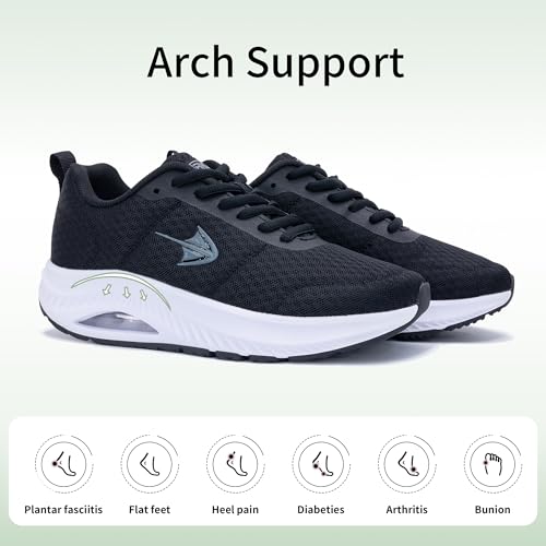 Womens Wide Toe Box Walking Shoes with Arch Support Tennis Orthotic Sneakers Wide Width Shoes for Plantar Fasciitis Pain Relief Black US 9.53