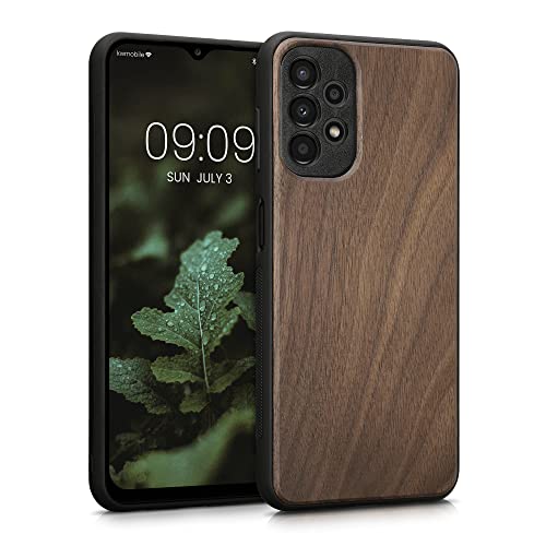 kwmobile Hülle kompatibel mit Samsung Galaxy A13 4G Hülle - Holz Case - stoßfestes Handy Cover - TPU Handyhülle in Dunkelbraun