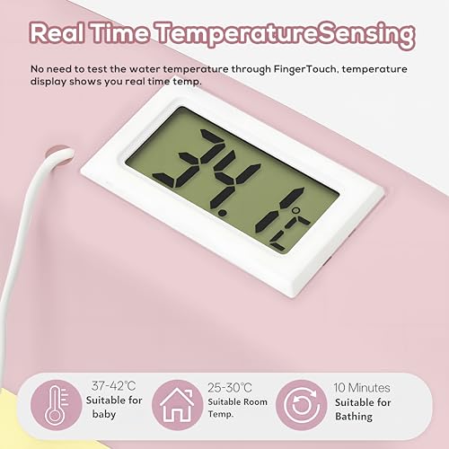 Image of Cockatoo-Kids DripDrop Foldable Baby Bath Tub with Thermistor, Pillow & Soap Box - Portable Newborn to 6 Years Tub, Non-Toxic PP, Anti-Slip Base, 40kg Capacity - Travel & Home Use, Pink & Yellow
