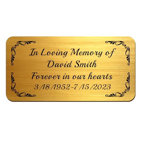 Image of Engraved Name Plates for Urns 2 inch x 4 inch Custom Plaque Trophy Plates Engraved Urn Name Plate Custom Engraved Plate Personalized Engraved Brass Plaque (Round Corner-Gold, 2x4 in)