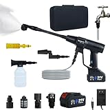 Beiguoo Cordless Pressure Washer 1450 PSI, Cordless Power Washer Gun, 2 4000mAH Battery Operated Power Pressure, Portable High Pressure Washer with 6-in-1 Nozzel for Car/Floor/Fence/Sidewalk, Black