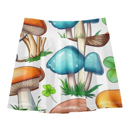 Joisal Children Athletic Shorts for Girls Skorts Skirts with Shorts Teen Skirt Colorful Mushrooms 4t
