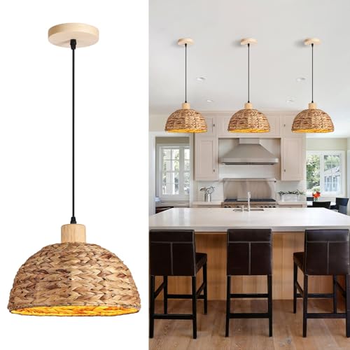 Schindora Lamparas De Techo Salon Tejido Mano 30Cm Jacinto Agua Cocina Decoracion Casa Campo E27 Boho