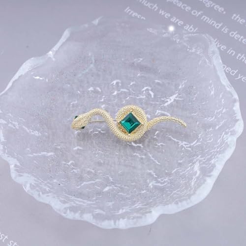 Image of Andelaisi Boho Emerald Snake Brooch Pin Green Gem Snake Serpent Brooch Vintage Crystal Gem Snake Brooch Gothic Emerald Serpent Badge Pin Clothing Hat Bag Accessories Jewelry for Women and Girls