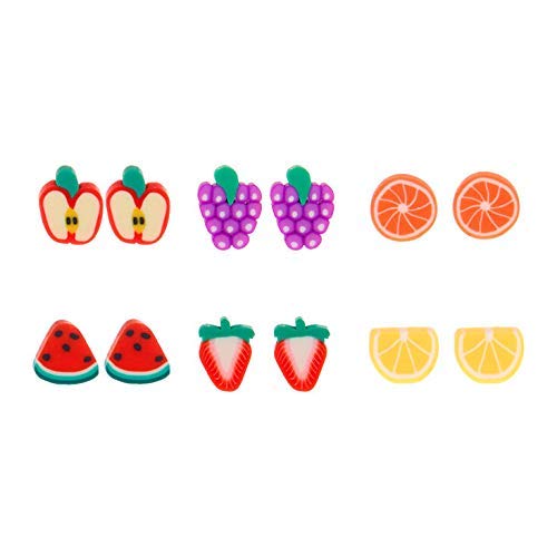 JEVAL Plastic Fruit Pattern Studs Earrings for Girls, Women - Pack of 12 Pairs Multicolor