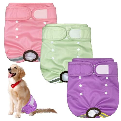 Dog Nappies Female, 3 Pack Reusable Dogs Period Pants Dog Diapers For Season Washable Dog Heat Pants Hygiene Pant Incontinence Pant For Female Dogs Puppy (M)
