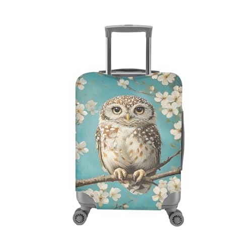 Image of Mumeson Apricot Blossom Owl Travel Luggage Cover Washable Suitcase Protective Cushion Trolley Case Luggage Protector Fit Size 26 27 28 29 inch